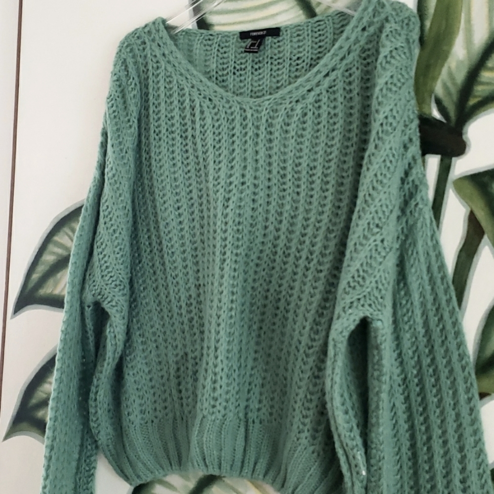 Forever 21 Womens Mint Green Long Sleeve Loose Cable Knit Soft Sweater Sz M - Picture 4 of 16